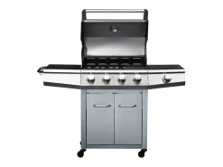 Barbacoa a gas con LED "Bingo 5" - 5 quemadores donde 1 es lateral - 15.2kW + Funda de protección - Plateado^Habitat et jardin Online