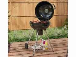 Barbacoa de carbón, con parrilla, ruedas, estante, cenicero y termómetro integrado, metal (65x55x89 cm) Negro Clearance