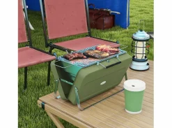 Barbacoa|Barbacoa de carbón de mesa con rejilla y asa, acero inoxidable, , para jardín y picnic (47x30x28 cm)