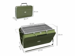 Barbacoa|Barbacoa de carbón de mesa con rejilla y asa, acero inoxidable, , para jardín y picnic (47x30x28 cm)