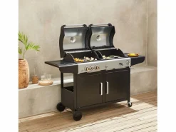 Sweeek Barbacoa de gas 2 en 1, 3 quemadores con 1 fuego lateral Negro Clearance