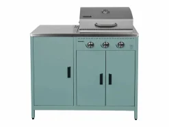 Sweeek Barbacoa de gas con 3 quemadores, 3 puertas y termómetro gris Azul Best