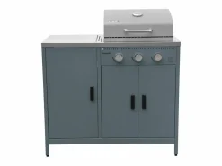 Sweeek Barbacoa de gas con 3 quemadores, 3 puertas y termómetro gris Azul Best
