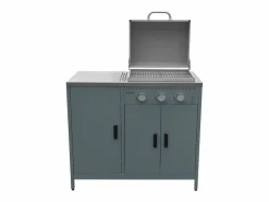 Sweeek Barbacoa de gas con 3 quemadores, 3 puertas y termómetro gris Azul Best