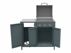 Sweeek Barbacoa de gas con 3 quemadores, 3 puertas y termómetro gris Azul Best
