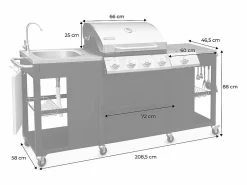 Sweeek Barbacoa|Barbacoa de gas con 4 quemadores + 1 fuego lateral, cocina exterior