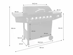 Barbacoa|Barbacoa de gas con 6 quemadores + 1 quemador lateral con ruedas,