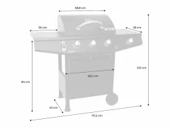 Sweeek Barbacoa de gas con 3 quemadores y 1 quemador lateral Negro Clearance