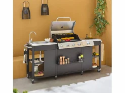 Sweeek Barbacoa de gas de 5 quemadores con 1 quemador lateral Negro Clearance