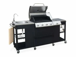 Sweeek Barbacoa de gas de 5 quemadores con 1 quemador lateral Negro Clearance