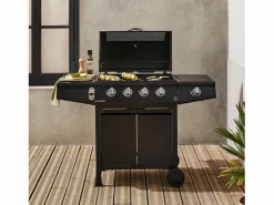 Sweeek Barbacoa de gas de 5 quemadores con 1 quemador lateral Negro Online