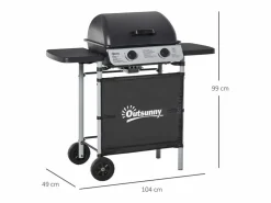 Outsunny Barbacoa|Barbacoa de gas 2 quemadores 5,6kW con ruedas 99x104x49 cm