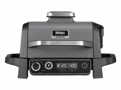 Barbacoa eléctrica Ninja Woodfire OG701EU con ahumador integrado y freidora de aire – cocción a leña, 7 funciones, 28x37 cm, gris Negro Sale