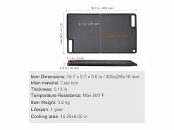 Barbacoa Placa SucceBuy, 25 x 42 cm, Parrilla de Cocción Reversible en Hierro Fundido para Barbacoa Negro