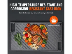 Barbacoa Placa SucceBuy, 25 x 42 cm, Parrilla de Cocción Reversible en Hierro Fundido para Barbacoa Negro