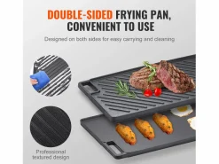 Barbacoa Placa SucceBuy, 25 x 42 cm, Parrilla de Cocción Reversible en Hierro Fundido para Barbacoa Negro