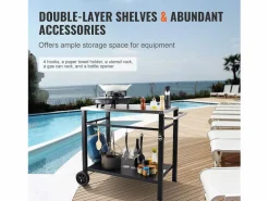 Materiales Y Utensilios De Cocina|Barbecue a Gas SucceBuy Carrito de Comedor para Barbecue Exterior, Carrito de Preparación de Alimentos Móvil de Doble Estante para la Terraza