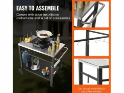 Materiales Y Utensilios De Cocina|Barbecue a Gas SucceBuy Carrito de Comedor para Barbecue Exterior, Carrito de Preparación de Alimentos Móvil de Doble Estante para la Terraza