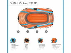 Bestway Deportes Náuticos|Barca Hinchable Individual Kondor Elite 1000 Raft 162x96x20 cm con Asas y Suelo Hinchable