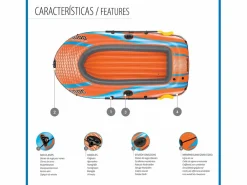 Bestway Deportes Náuticos|Barca Hinchable para 2 Adultos y 1 Niño Kondor Elite 3000 Raft 246x122x45 cm con 2 Remos y Bomba de Pie Incluida