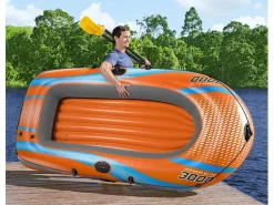 Bestway Deportes Náuticos|Barca Hinchable para 2 Adultos y 1 Niño Kondor Elite 3000 Raft 246x122x45 cm con 2 Remos y Bomba de Pie Incluida