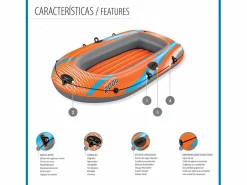 Bestway Barca Hinchable para 1 Adulto y 1 Niño Kondor Elite 2000 Raft 196x106x31 cm con Asas y Suelo Hinchable Naranja New