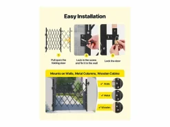 Barrera de Seguridad SucceBuy Extensible de 110 x 131 cm, Puerta de Tijera Simple, Bloqueable y Retráctil, de Acero Sólido, para Entrada, Garaje Negro Clearance