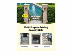Barrera de Seguridad SucceBuy Extensible de 110 x 131 cm, Puerta de Tijera Simple, Bloqueable y Retráctil, de Acero Sólido, para Entrada, Garaje Negro Clearance