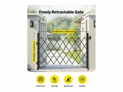 Barrera de Seguridad SucceBuy Extensible de 170 x 131 cm, Puerta de Tijera Simple, Bloqueable y Retráctil, de Acero Sólido, para Entrada, Garaje Negro New