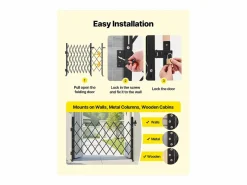 Barrera de Seguridad SucceBuy Extensible de 170 x 131 cm, Puerta de Tijera Simple, Bloqueable y Retráctil, de Acero Sólido, para Entrada, Garaje Negro New