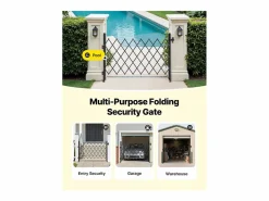 Barrera de Seguridad SucceBuy Extensible de 170 x 131 cm, Puerta de Tijera Simple, Bloqueable y Retráctil, de Acero Sólido, para Entrada, Garaje Negro New