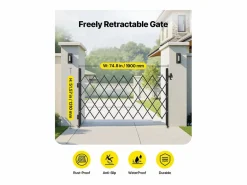 Barrera de Seguridad SucceBuy Extensible de 190 x 131 cm, Puerta de Tijera Simple, Bloqueable y Retráctil, de Acero Sólido, para Entrada, Garaje Negro Discount