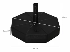 Base estable para sombrilla, rellenable con agua o arena, HDPE negro, Ø60x36cm^