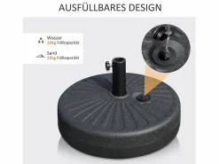 Sombrilla|Base para sombrilla de 22 kg, para postes de Ø38/48 mm, de hormigón negro, estable y resistente a la intemperie (51x51x12 cm)