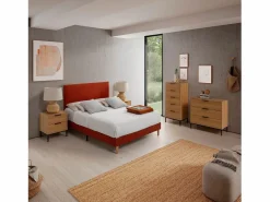 VS Venta-stock Somier Tapizado|Somier - 90X190Cm|Base tapizada + cabecero Bari 90x190 cm Teja
