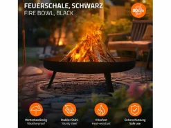 ECD Germany Basero brasero acero con 3 patas plegables barbacoa chimenea Ø80x29cm Negro Hot