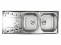 Essebagno Fregadero|Basico Fregadero de 2 cubetas y 1 escurridor de acero inoxidable con tela microestructurada Teka