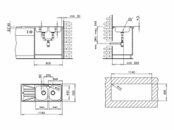 Essebagno Fregadero|Basico Fregadero de 2 cubetas y 1 escurridor de acero inoxidable con tela microestructurada Teka