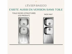 Essebagno Fregadero|Basico Fregadero de 2 cubetas y 1 escurridor de acero inoxidable con tela microestructurada Teka