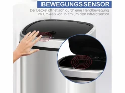 Basurero automático de 48 l con sensor infrarrojo, acero inoxidable, color (40,5 x 29,5 x 57 cm) Plateado New