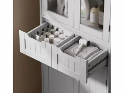 Bealife Armario Alto de Cocina 170 cm - Mueble con 4 Puertas de Vidrio, 2 Cajones y Estantes Regulables para Almacenamiento^ Sale