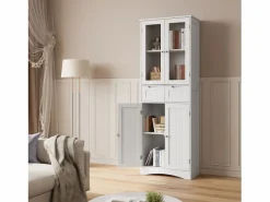 Bealife Armario Alto de Cocina 170 cm - Mueble con 4 Puertas de Vidrio, 2 Cajones y Estantes Regulables para Almacenamiento^ Sale