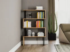Vente-unique Librería|Biblioteca con 3 estantes de metal - Natural claro y Negro - ROVENI