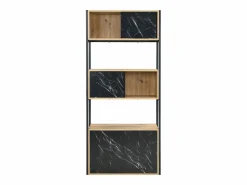 Vente-unique Librería|Biblioteca con almacenamiento de MDF y acero - Efecto mármol negro y natural - YELANIA