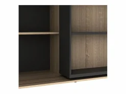 Vente-unique Biblioteca corredero con 18 estantes - Natural y antracita - PRALI Gris antracita / Color natural claro Clearance
