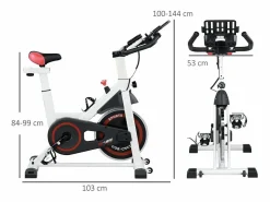 Bicicleta estática con resistencia ajustable, ABS, color blanco/negro, volante de inercia de 8 kg (103x53x114cm)^ Best
