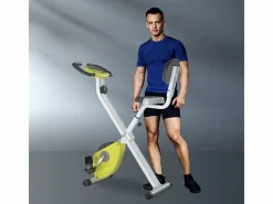 Bicicleta Estática|Bicicleta estática plegable con resistencia magnética de 8 niveles, altura regulable, acero, color amarillo y blanco (43x97x109 cm)