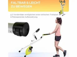 Bicicleta Estática|Bicicleta estática plegable con resistencia magnética de 8 niveles, altura regulable, acero, color amarillo y blanco (43x97x109 cm)