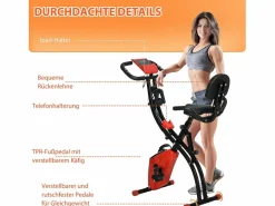 Bicicleta estática plegable 2 en 1 con pantalla LCD y resistencia magnética de 8 niveles, acero, color rojo (105 x 48 x 118 cm) Sale