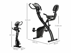 Bicicleta estática plegable 2 en 1, 8 niveles de resistencia magnética, acero, color negro (105 x 48 x 118 cm) Discount